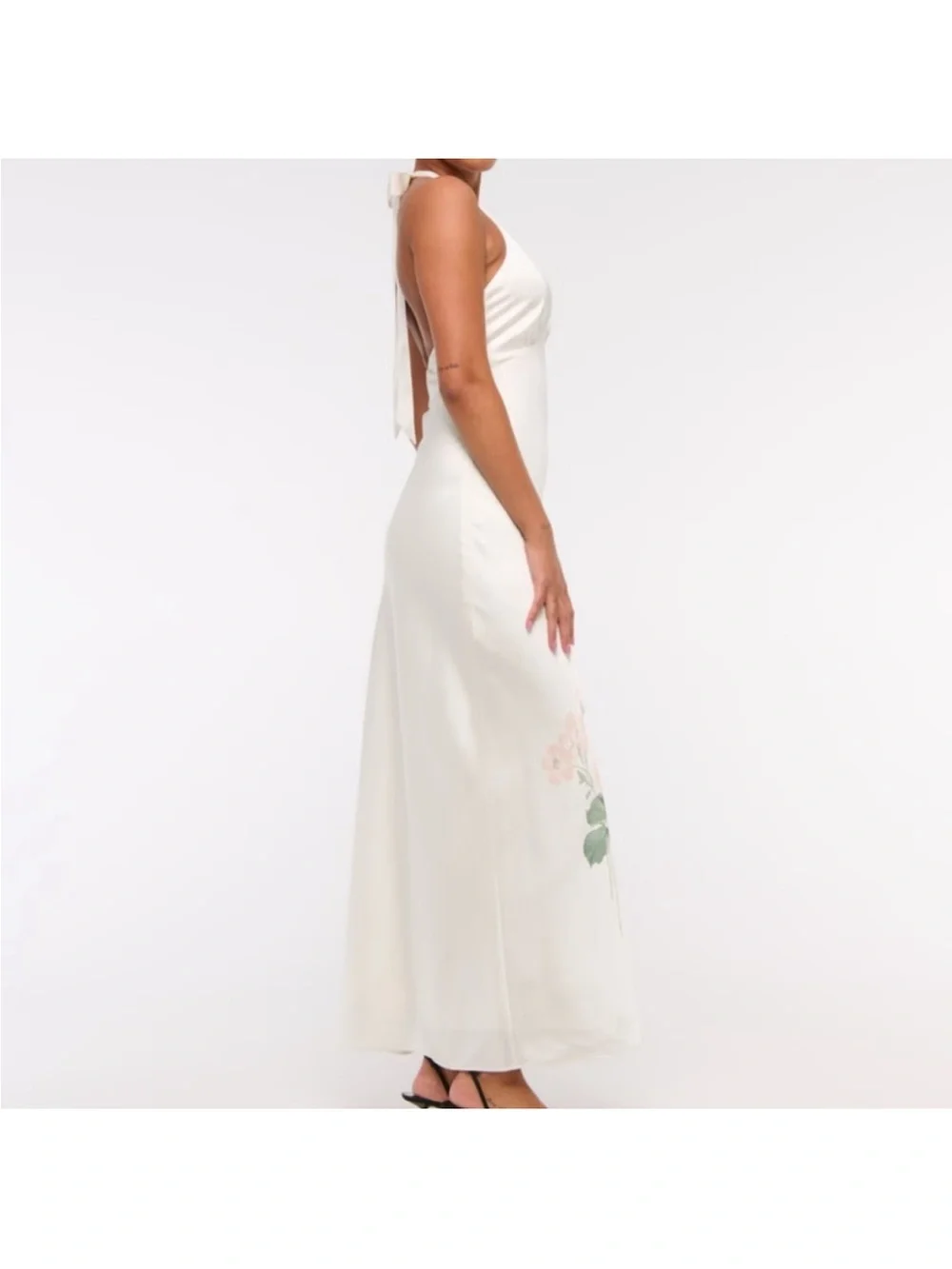 Abercrombie & Fitch Julia Slip Halter Maxi Dress Cream Floral Satin Large Tall